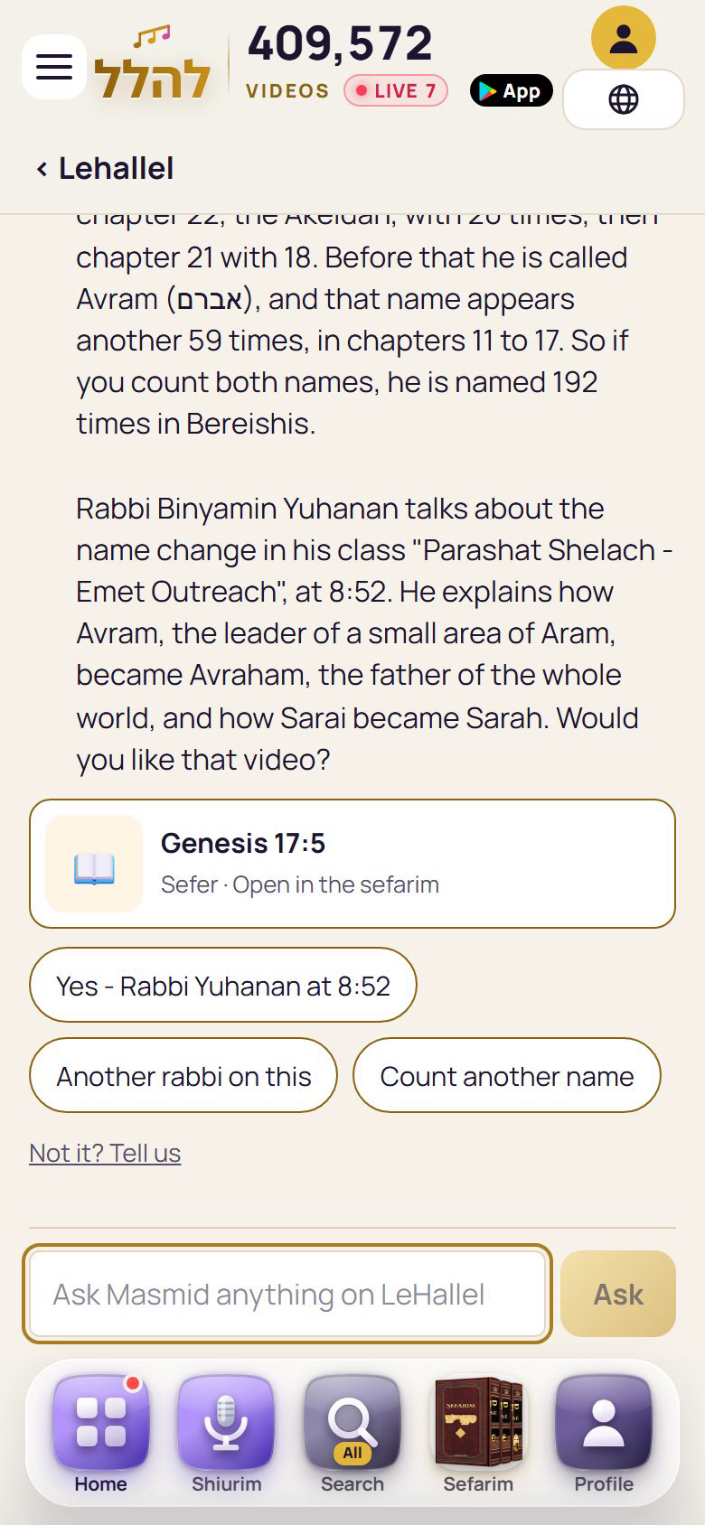 Masmid on LeHallel answering how many times the name Avraham appears in Sefer Bereishis, counted chapter by chapter